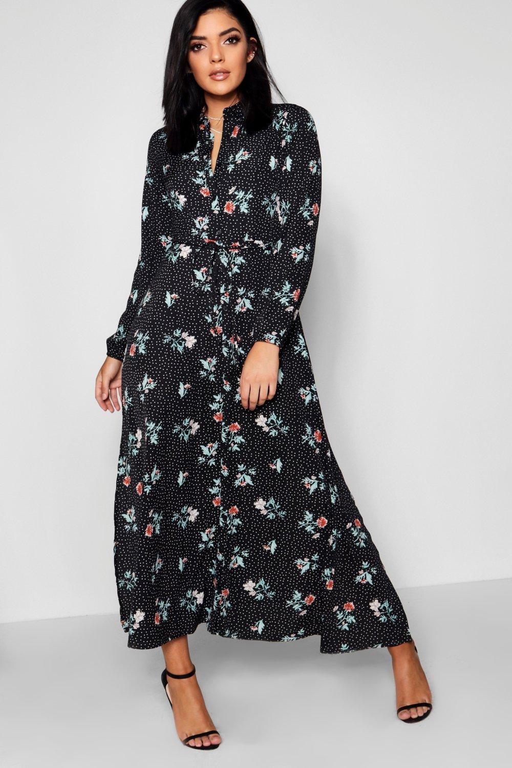 polka dot maxi shirt dress